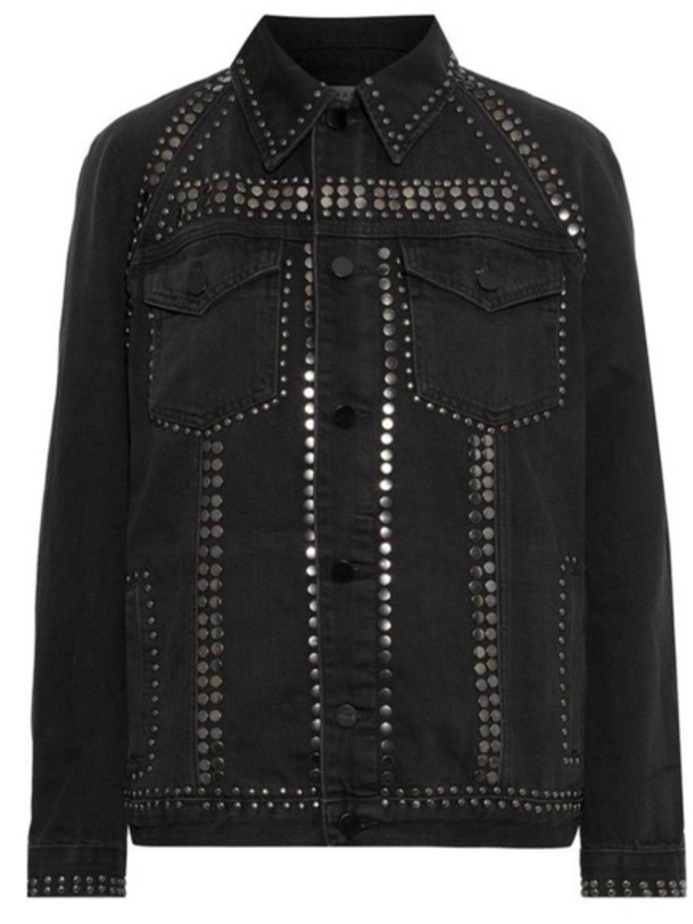 Frame Stud-Embellished Black Denim Jacket Size XS